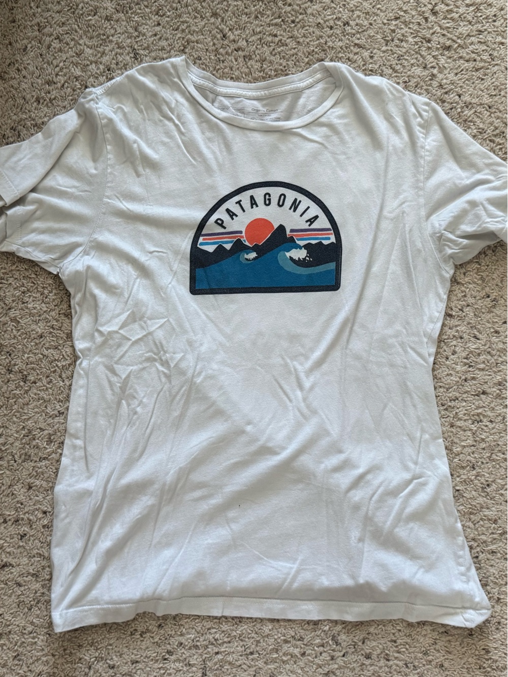 Patagonia White Logo Graphic Tee with Ocean Print organic cotton